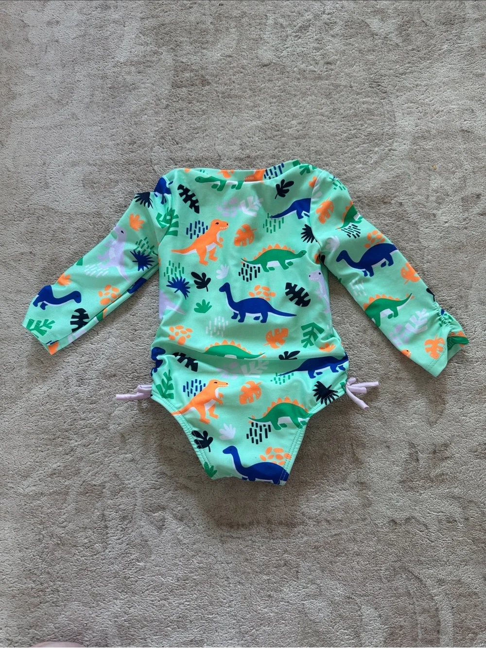 Cat & Jack Mint Green Long-Sleeve Dino 12 Month Swimsuit w/Blue & Orange Accents